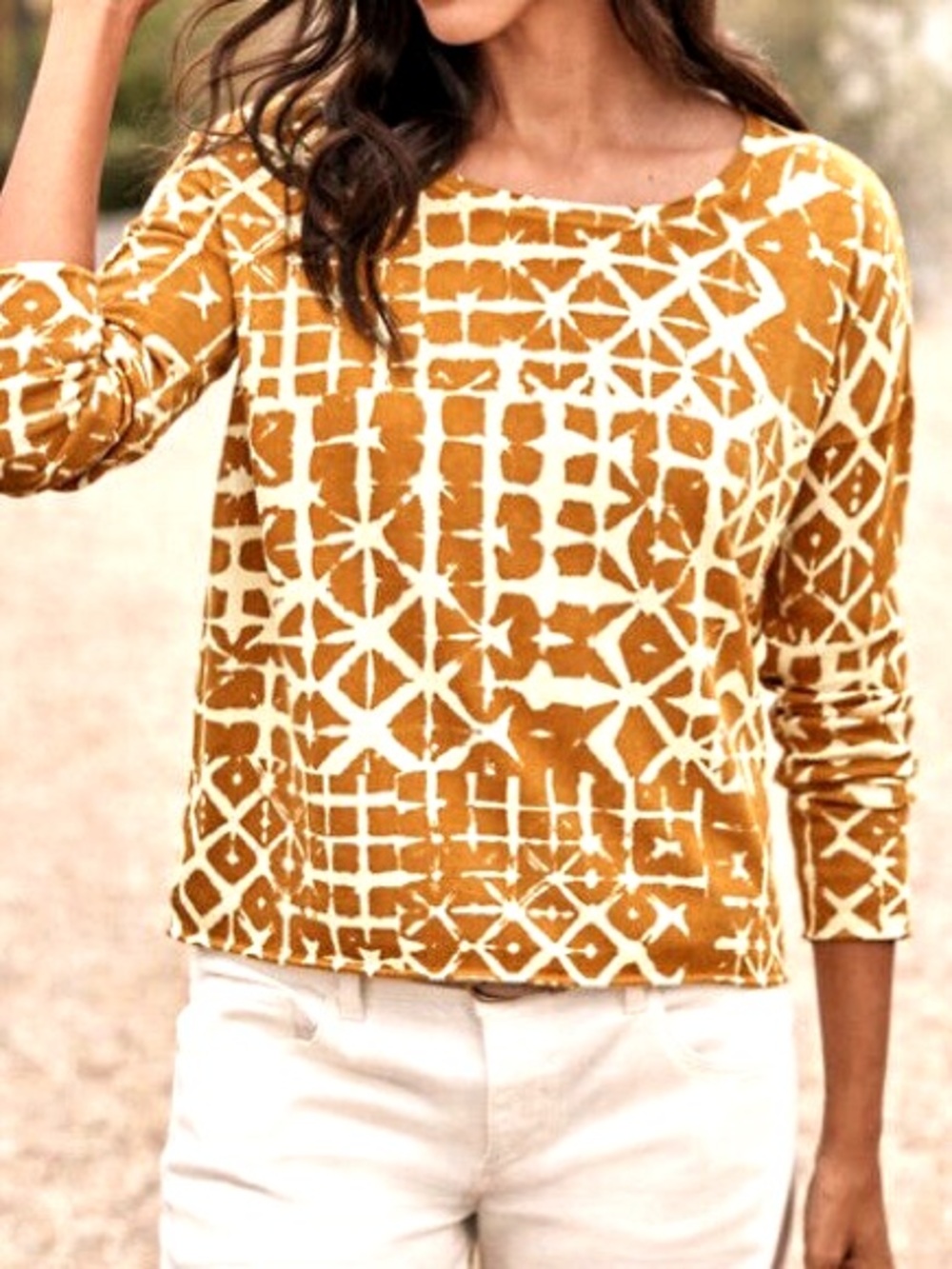 Garnet Hill Sweater Silk Cotton Boxy Fine Knit Batik Oversized Pullover Size S